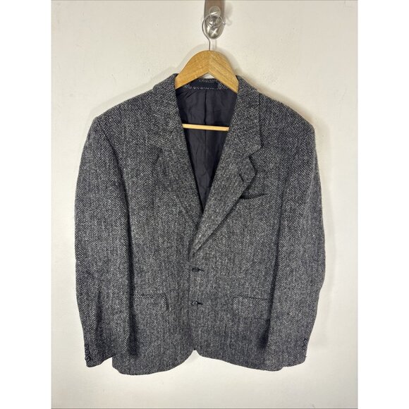 Harris Tweed Men’s 40S Short Blazer Gray Herringbone 100% Wool Scotland - Picture 1 of 10